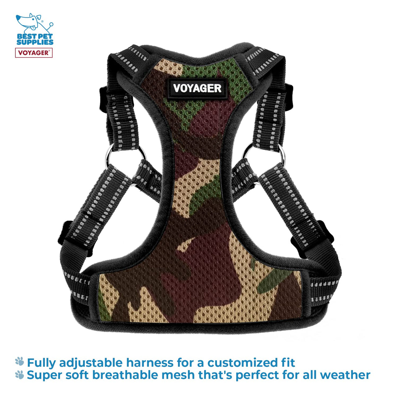Best Pet Supplies Voyager Adjustable Dog Harness Leash Set with Reflective Stripes for Walking Heavy-Duty Full Body No Pull Vest with Leash D-Ring, Breathable All-Weather - Army/Black Trim, L Harness Leash Set (Army Base) L (Chest: 20 - 25")