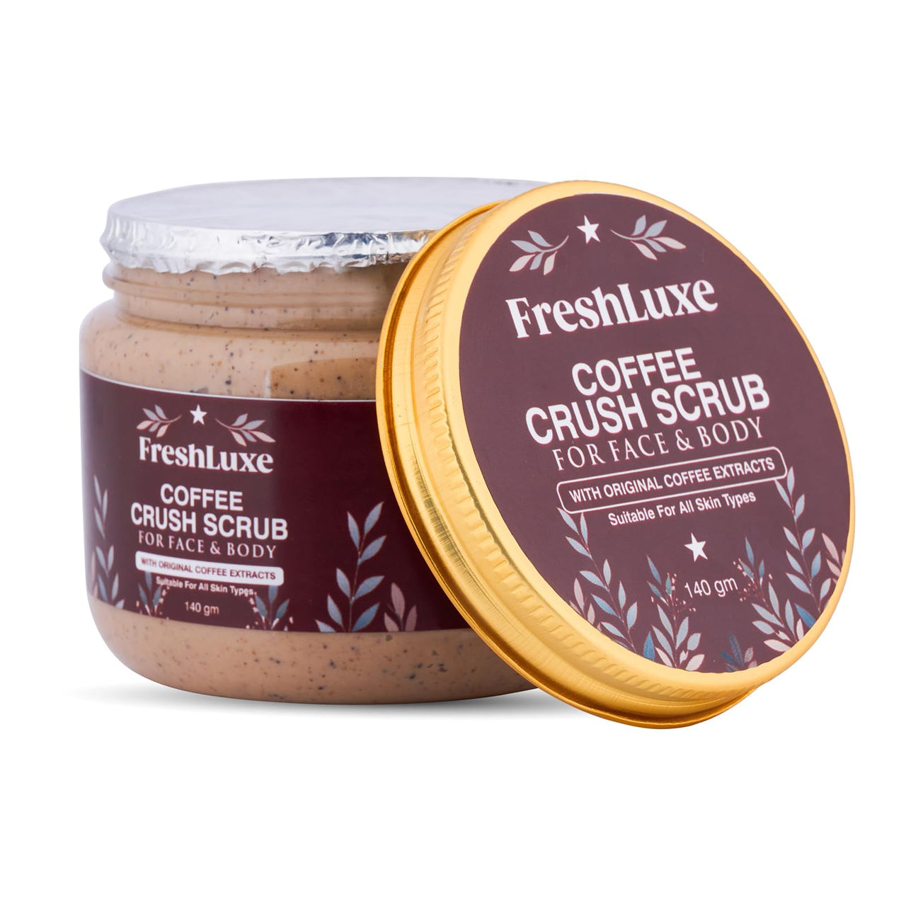 FreshLuxe Coffee Crush Body & Face Scrub | Exfoliation & De-Tan | Enriched with Walnut Powder | Unisex | 140g