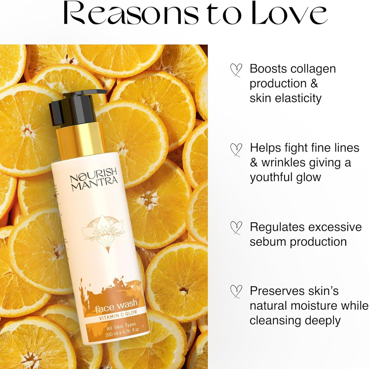 Nourish Mantra Vitamin C Glow Face Wash | Gently Cleanses & Illuminates the Skin | Infused With Vitamin C, Aloe Vera, & Vitamin E | Suits All Skin Types | For Men & Women | 200 ml