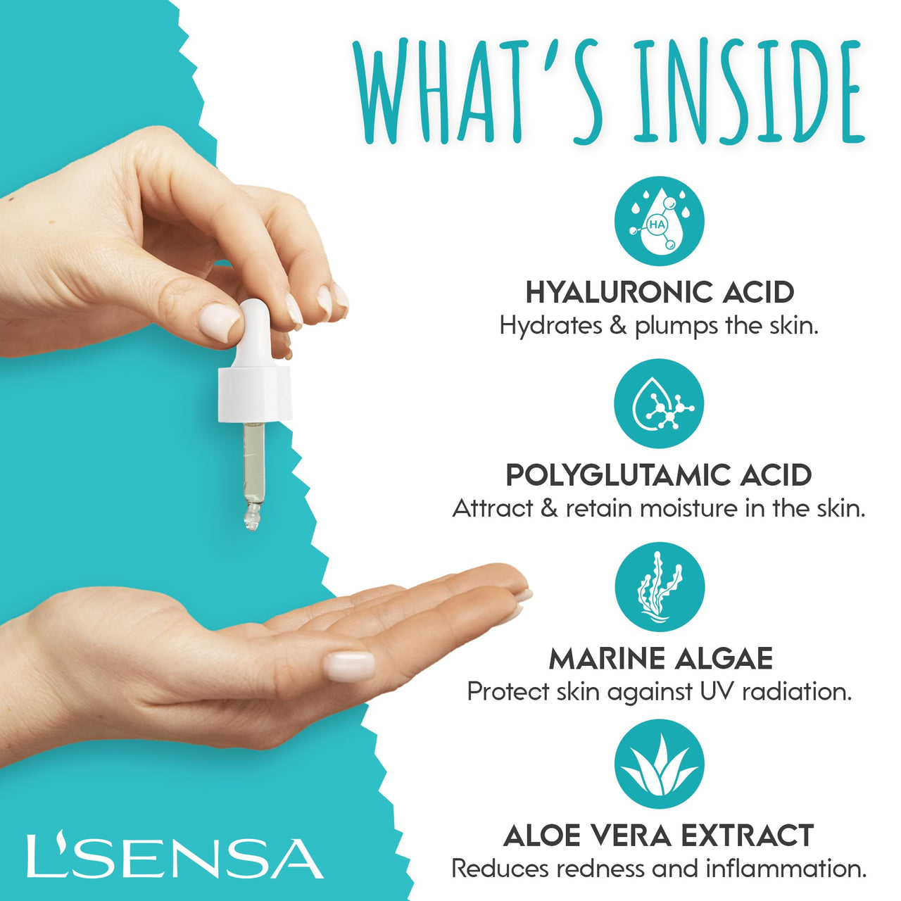 L'SENSA 2% Hyaluronic Serum | Face Serum | Visibly Plump Skin, Intense Hydration, Anti-Wrinkle, Repair skin Barrier| For All Skin Types | 10 ML.