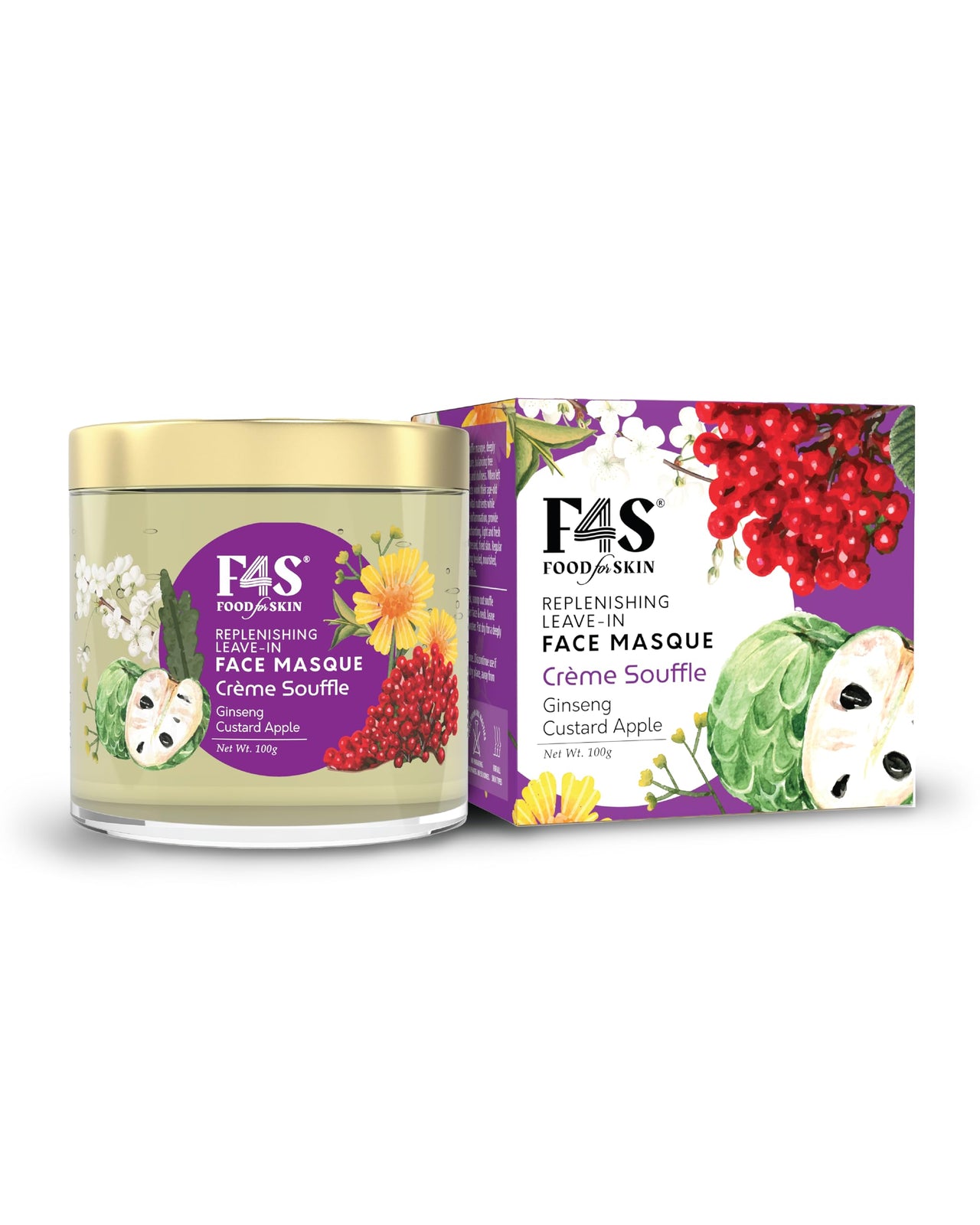 F4S Food for Skin Replenishing Leave-in Face Masque | Rich in Superfoods Ginseng & Custard Apple | Vitamins, AHAs & Anti-oxidants IOvernight Repair & Renew, Minimize Dark Spots| All Skin Types I100 gm