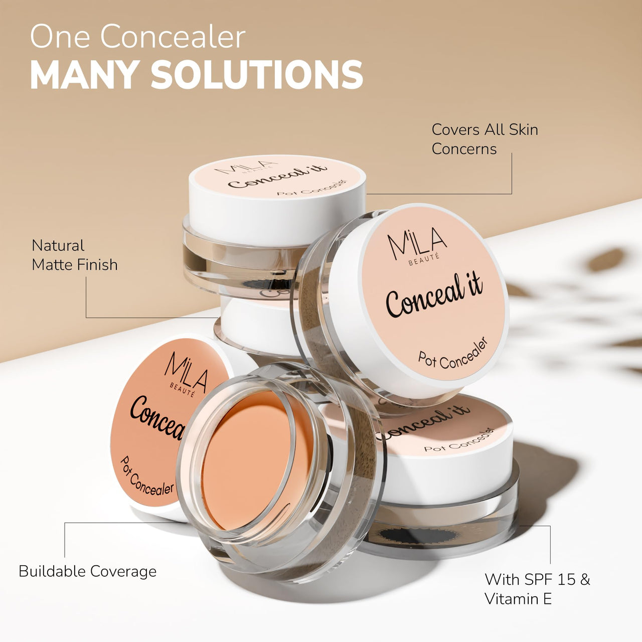 Mila Beauté Conceal It Pot Concealerwith Brush | Enriched With SPF 15 and Vitamin E | Light Weight Concealer | Long Lasting Coverage | Natural Matte Finish | Covers All Skin Concerns | Easily Blendable Concealer For Face Makeup (Natural Nude)