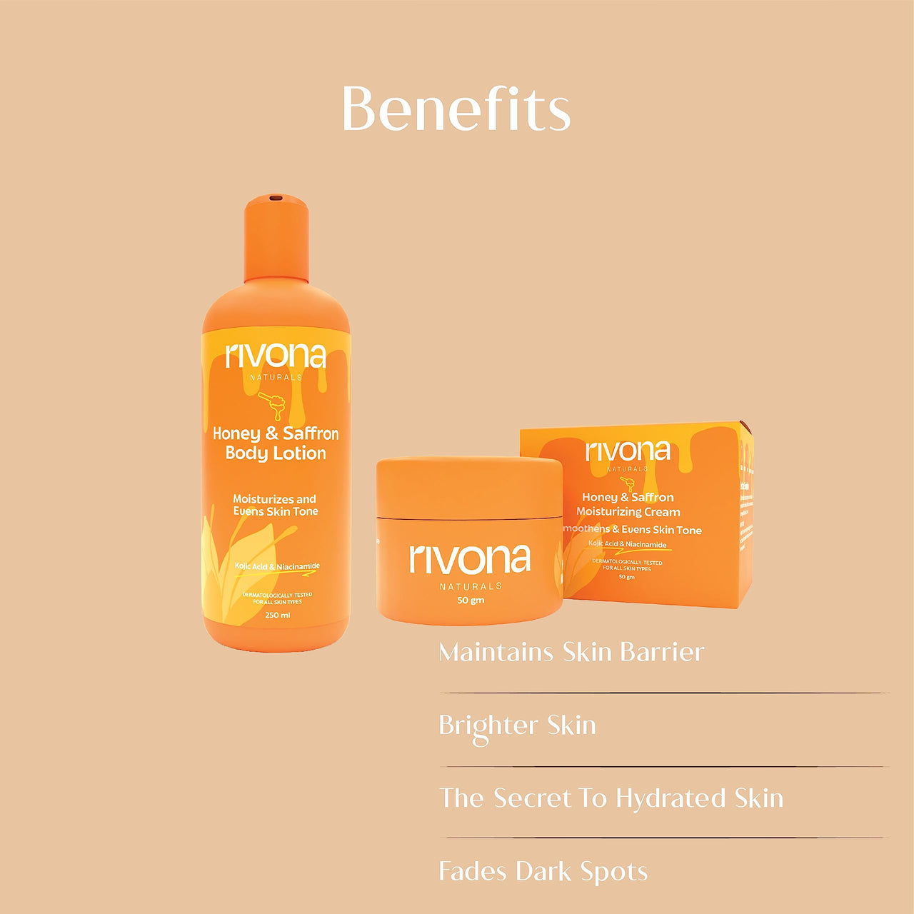 Rivona Naturals Honey Golden Nectar Duo - Lotion and Cream for Hyperpigmentation |Deep Moisturization| All Skin Types |300 ml (Pack 2)