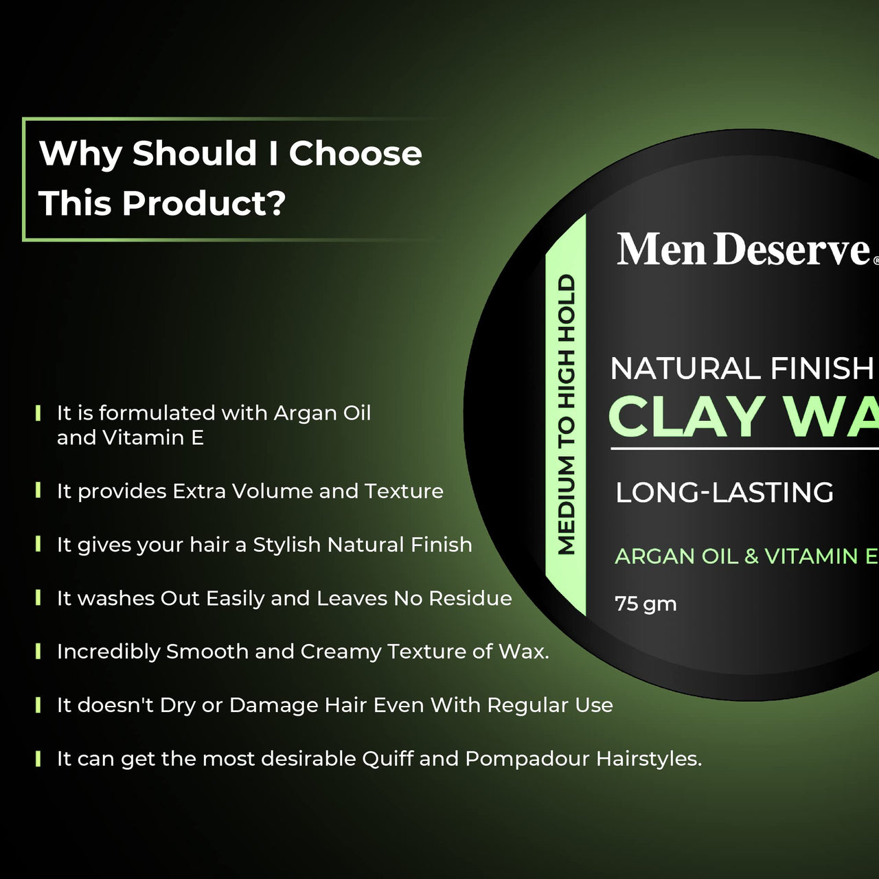 Men Deserve Natural Finish Hair Clay Wax (75gm)