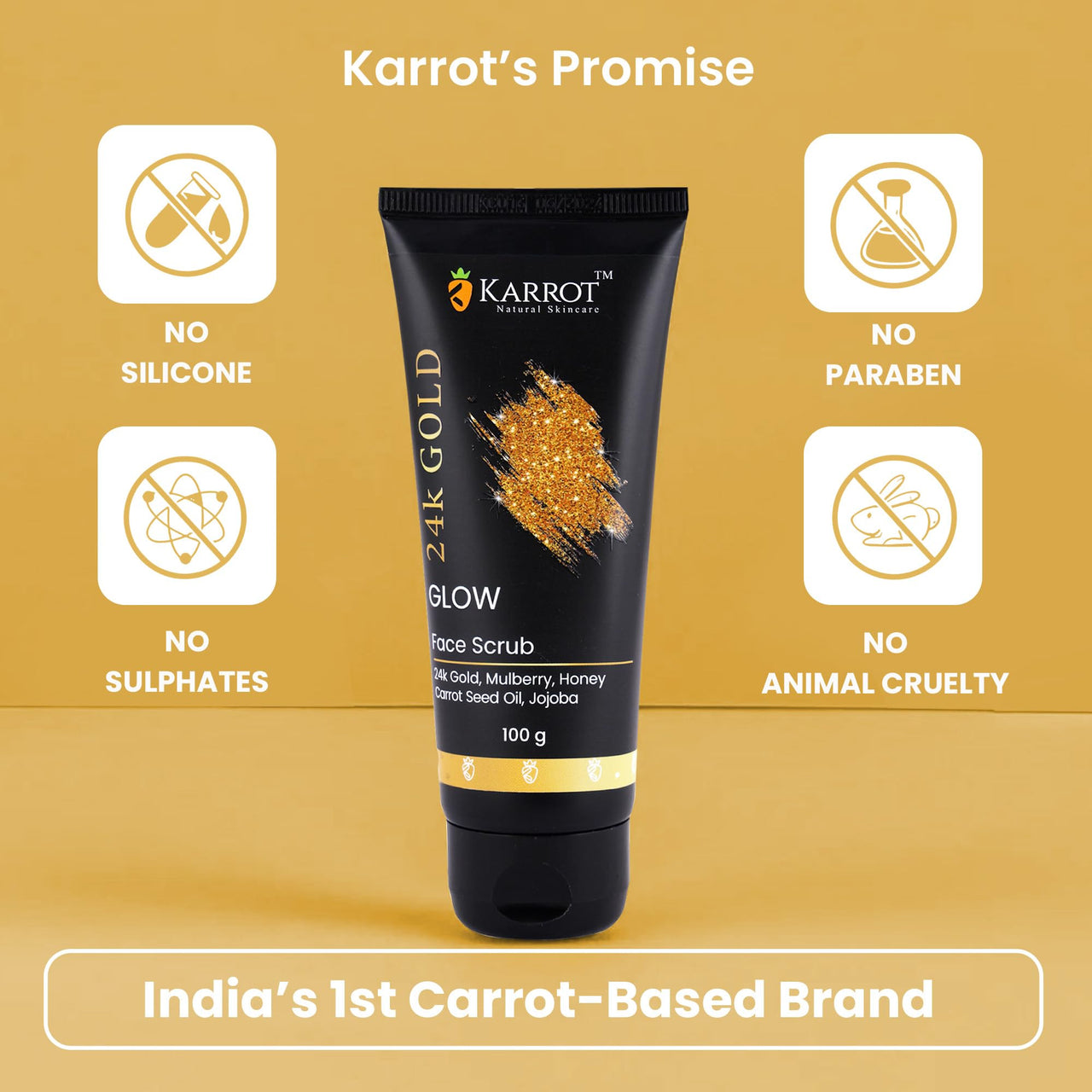 Karrot Natural Skincare Scrub for Face 24K Gold, Cream for Pore Tightening, Boosts Glow and Radiance, Smoothens Texture, Contains Mulberry, Honey, Jojoba Oil, For Men and Women, All Skin Types, 100gms