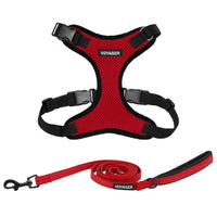 Voyager Step-in Lock Dog Harness w Reflective Dog Leash Combo Set with Neoprene Handle 5ft - Supports Small, Medium and Large Breed Puppies/Cats by Best Pet Supplies - Red/Black Trim, L