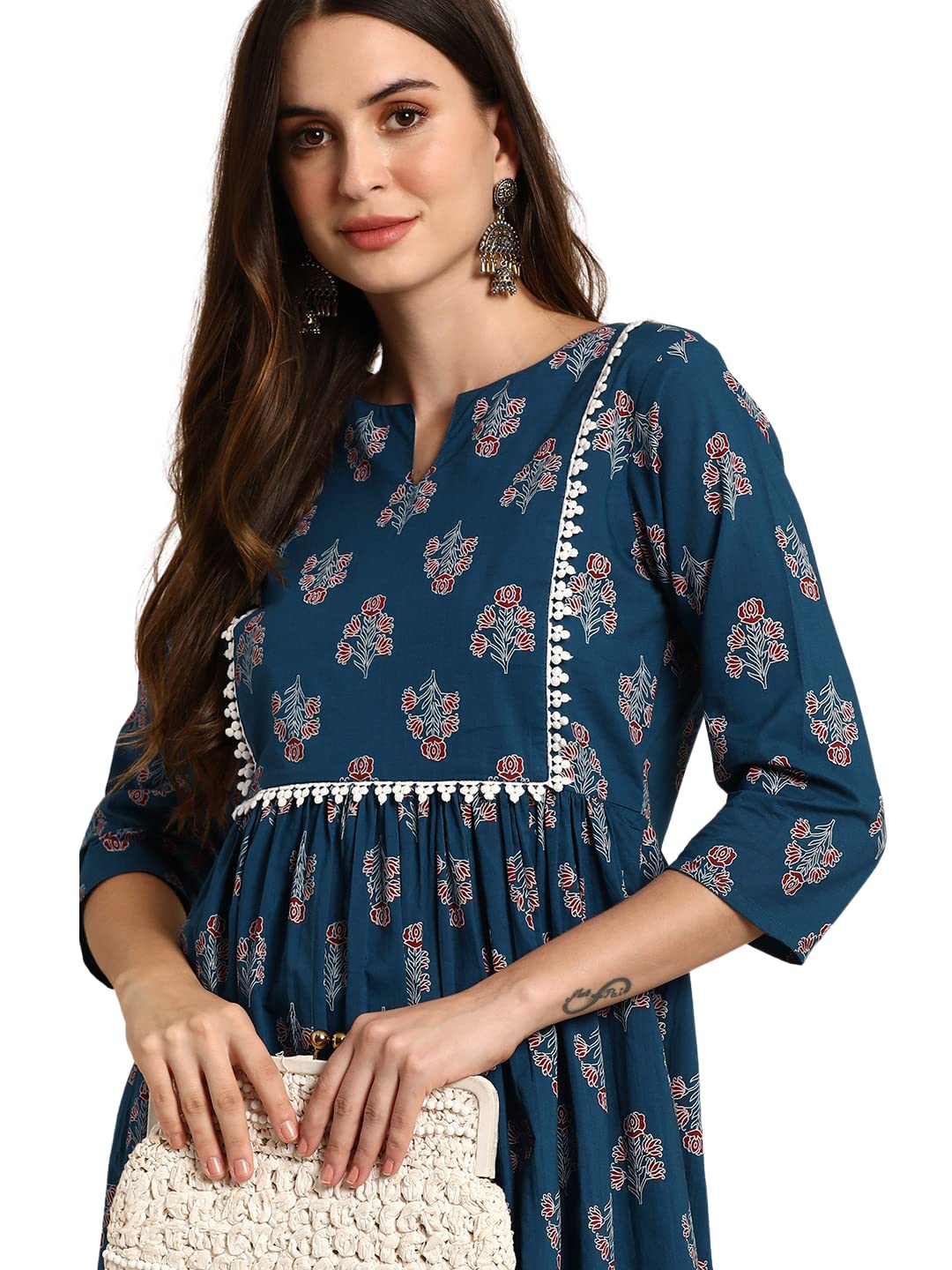 Janasya Women's  Teal Cotton Kurta