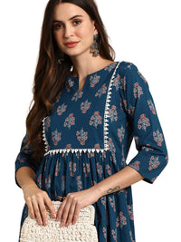 Janasya Women's  Teal Cotton Kurta