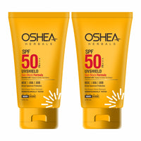 Oshea Herbals UVShield SPF 50 PA+++ Sunscreen | Broad Spectrum UVA & UVB Protection for All Skin Types | Water Resistant & Enriched with Papaya & Green Tea Extract - 120g (Pack of 2)
