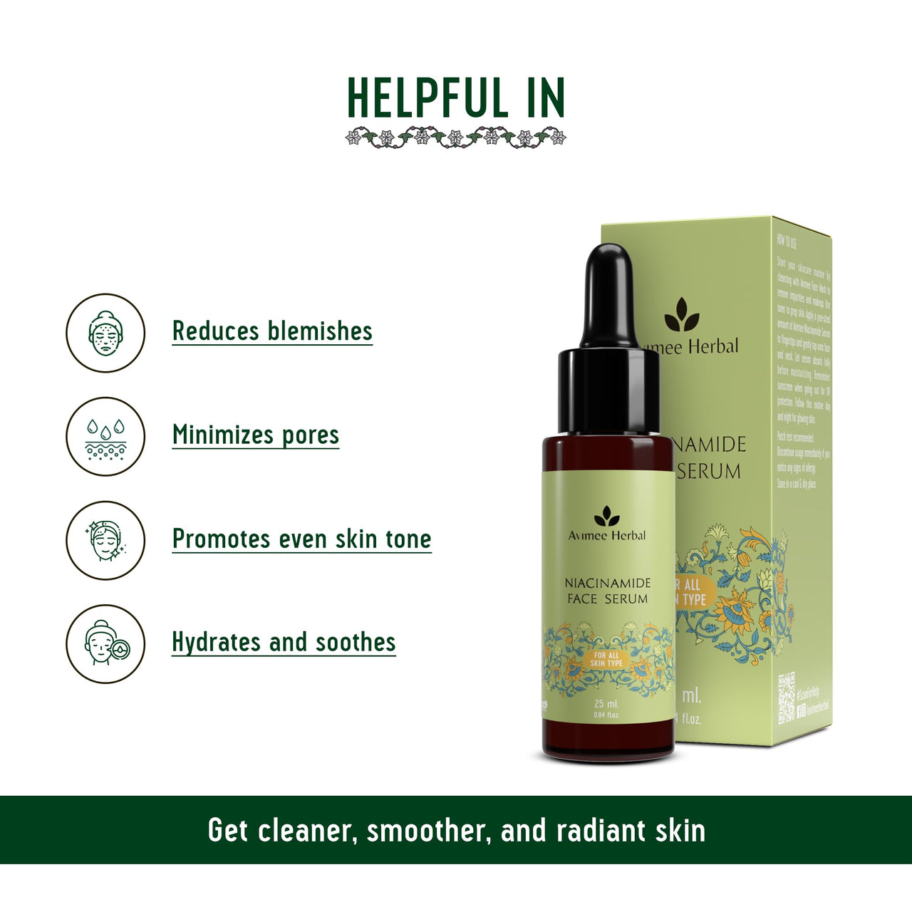 Avimee Herbal 10% Niacinamide Face Serum with Hyaluronic Acid | For Acne Marks, Blemishes & Oil Balancing with Zinc | Skin Clarifying Anti Acne Serum for Oily & Acne Prone Skin | 25 ml