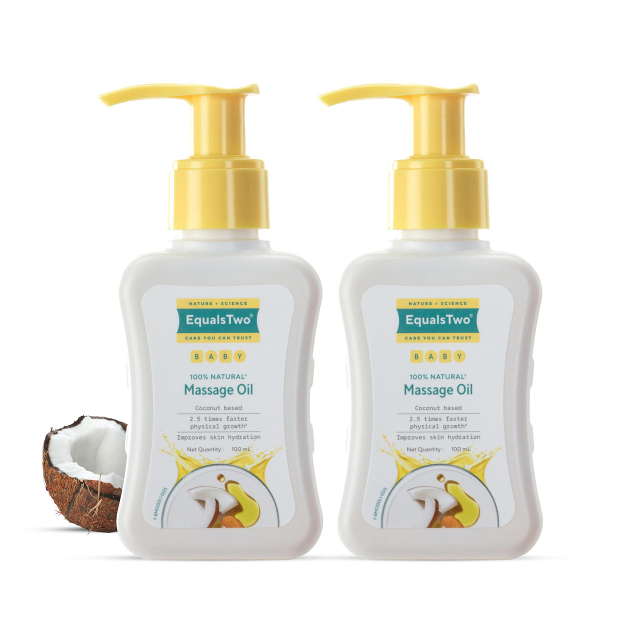 EQUALSTWO Nourishing Baby Massage Oil, 100ml, 100% Natural Non-Greasy Moisturizing Baby Oil for New Born, Strengthen Muscles & Bones, All Skin Types, Hypoallergenic, Dermatologically Tested(Pack 2)