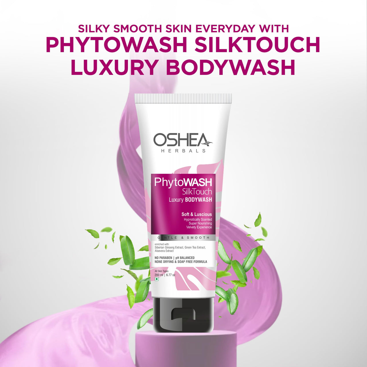 Oshea Herbals Phytowash Silk Touch Luxury Bodywash for All Skin Types | for Super Nourishing & Velvety Experience | Enriched with Siberian Ginseng, Green Tea & Aloevera Extracts 200 ml