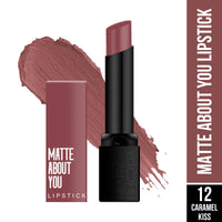 Hilary Rhoda Matte About You Lipstick | Long Lasting & Highly Pigmented Lipstick | Glides Smoothly | Matte Finish | One Stroke Application | Cruelty-Free & Vegan - 3g (Caramel Kiss - Shade 12)