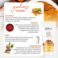 Globus Naturals Pure Glow Ubtan Face Wash, Enriched With Saffron & Milk, For Radiance & GLow, Natural, Gentle & Mild, Suitable For All Skin Types, 75 gm (Pack of 2)