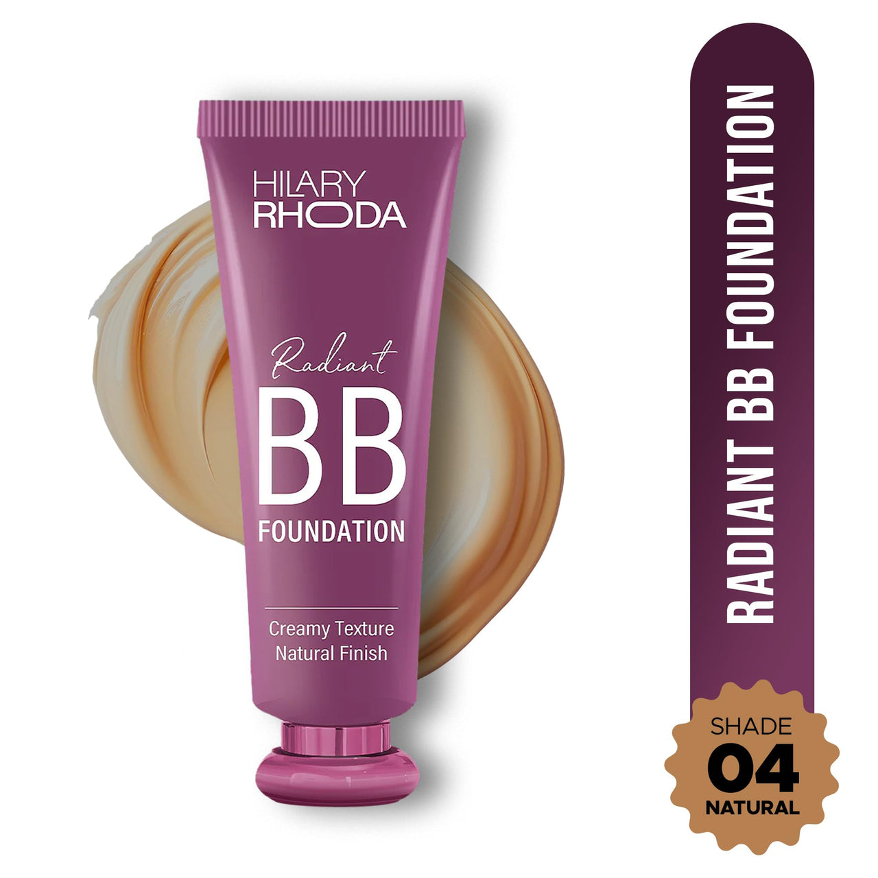 Hilary Rhoda Radiant BB Foundation | Ultra-Creamy & Lightweight Formula | 9 to 5 Stay | Hides Blemishes & Dark Spots | Blends Easily | Dewy Finish | 60g (Natural| Shade 04)