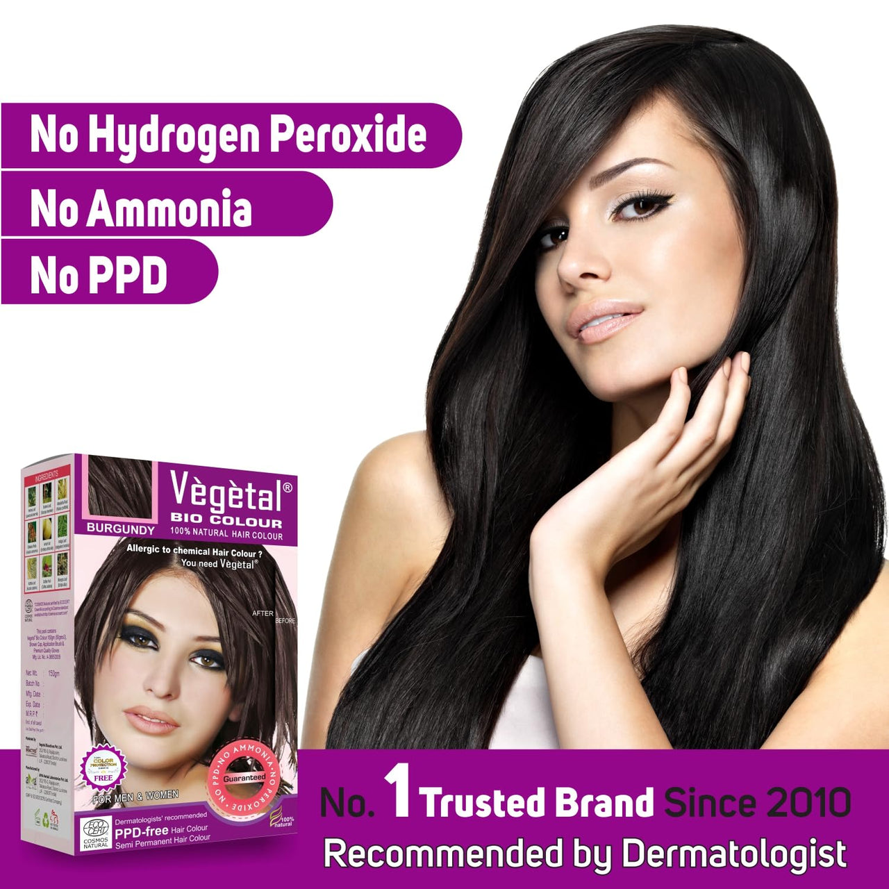 Vegetal Bio Hair Colour - Burgundy | 150g | Achieve Natural, Ammonia-Free Hair Color | PPD-Free, 100% Herbal Certified Organic for Men and Women | UV Protection and Luster Maintenance | Complete Kit