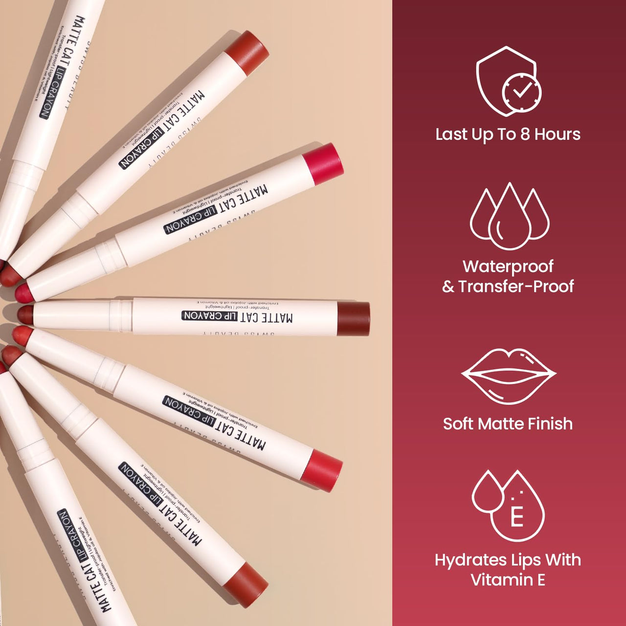 Swiss Beauty Non-Transfer Matte Cat Lip Crayon | Water-Resistant | Long-Lasting 8 Hours Stay | Retractable Lip Crayon | Shade - Wicked Wine, 1.5g |