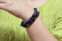 2Pcs Triple Protection Bracelet,Natural Tigers Eye Black Obsidian and Hematite 8 MM Beads Bracelet for Men Women Gift, Healing Crystal Bracelet Bring Luck and Prosperity and Happiness (Purple) Purple