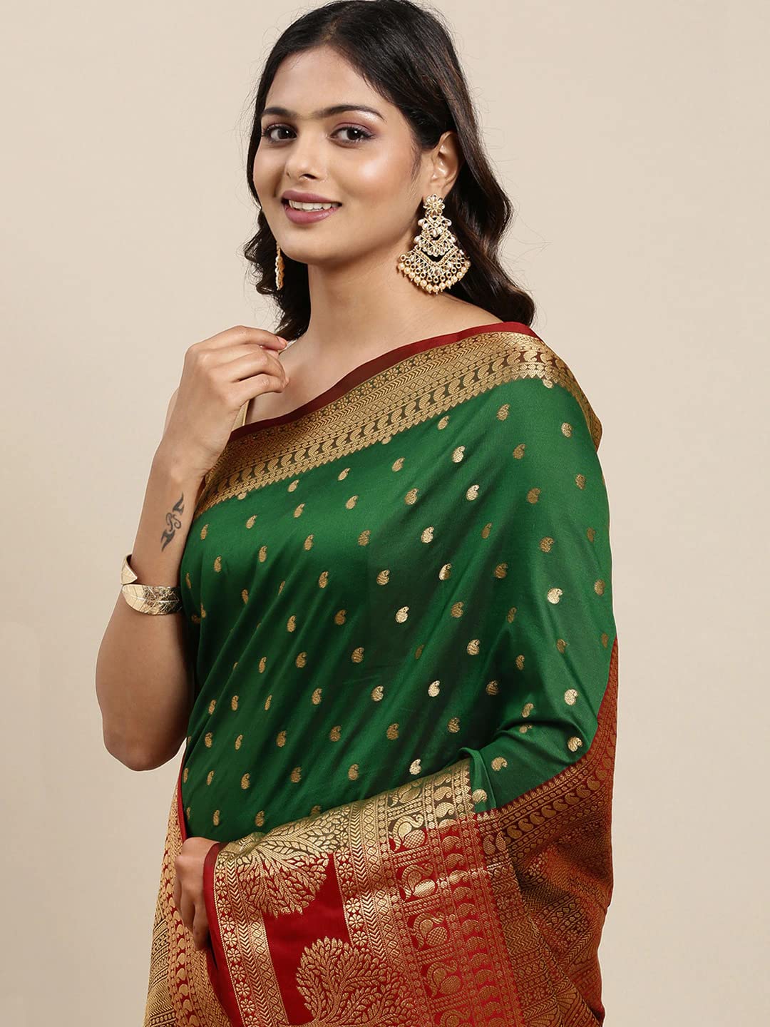 Pandadi Saree Women's  Banarasi Silk Saree With Unstitched Blouse Piece