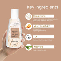 Glamveda Glutathione Body Lotion Reduces Dark spots, Skin brightening with Vitamin C For Skin fairness | All Skin types | 150 ml