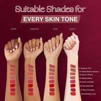 Nourish Mantra Muted Magic Matte Liquid lipstick combo with SPF 15 Set of 4(1.2ml Each) | Mini Lipsticks| nudeshade lip stick | brown lipsticks | Water Proof | Smudge Proof | transfer Proof | Long Lasting| Suits all skin tones