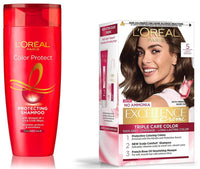 L'Oreal Paris Excellence Creme Hair Color, 72ml+100g - 5 Light Brown/Natural Brown & Color Protect Shampoo, 175ml (With 10% Extra)