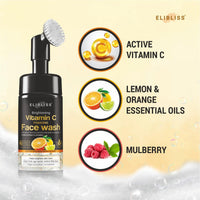 Elibliss Brightening Vitamin C Foaming Face Wash with Built-in Brush for Deep Cleansing | Enriched with Vitamin E & Licorice Extract | Helps Fade Dark Spots, Brighten Skin Tone & Smoothen Complexion