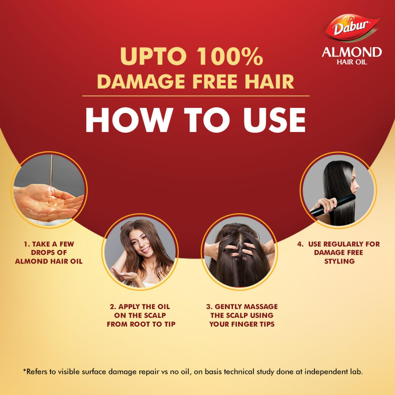 Dabur Almond Hair Oil - 500ml | Provides Damage Protection | Non Sticky Formula | For Soft & Shiny Hair | With Almonds, Keratin Protein, Soya Protein & 10X Vitamin E