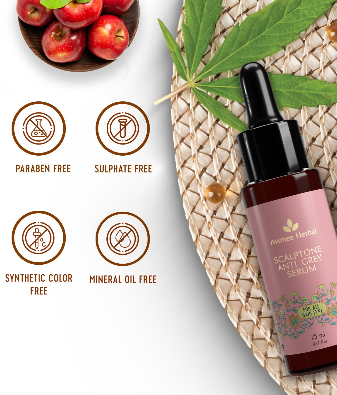 Avimee Herbal Scalptone Grey Hair Serum with Hyaluronic Acid & Caffeine | Toxin Free | Light-weight, Non-sticky & Odourless formula | For All hair types | 25 ml