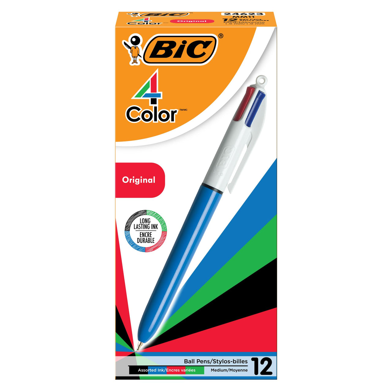BIC 4-Color Shine Retractable Ball Pens, Medium Point (1.0mm), 12-Count Pack, Retractable Ball Pen With Long-Lasting Ink (Pen barrel color may vary)