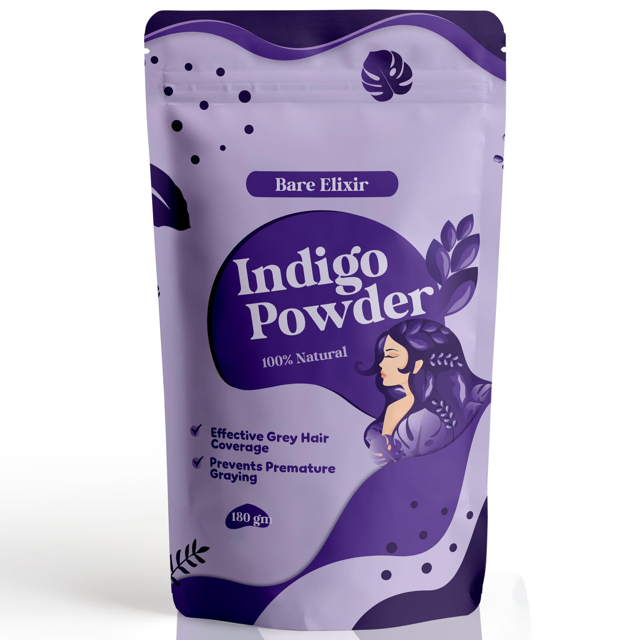 Bare Elixir 100% Natural Organic Indigo Powder for Hair - 180g | Effective Grey Hair Coverage, Promotes Hair Growth & Strength | Chemical-Free Hair Dye | Ideal for Deep Conditioning & Reducing Hair Fall
