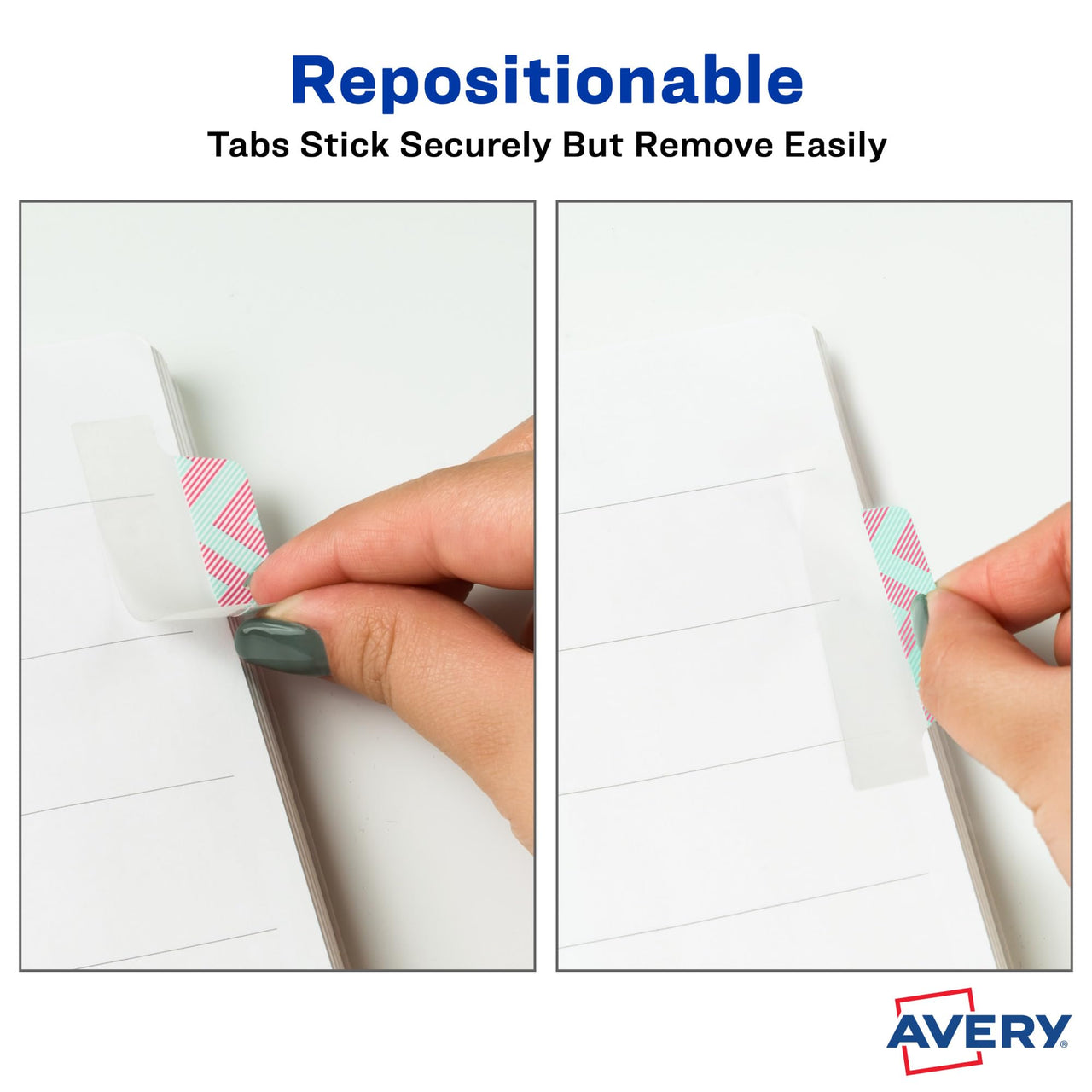 Avery Margin Ultra Tabs, 2.5" x 1", Assorted Color Geometric Designs, 24 Repositionable Page Tabs (74897)