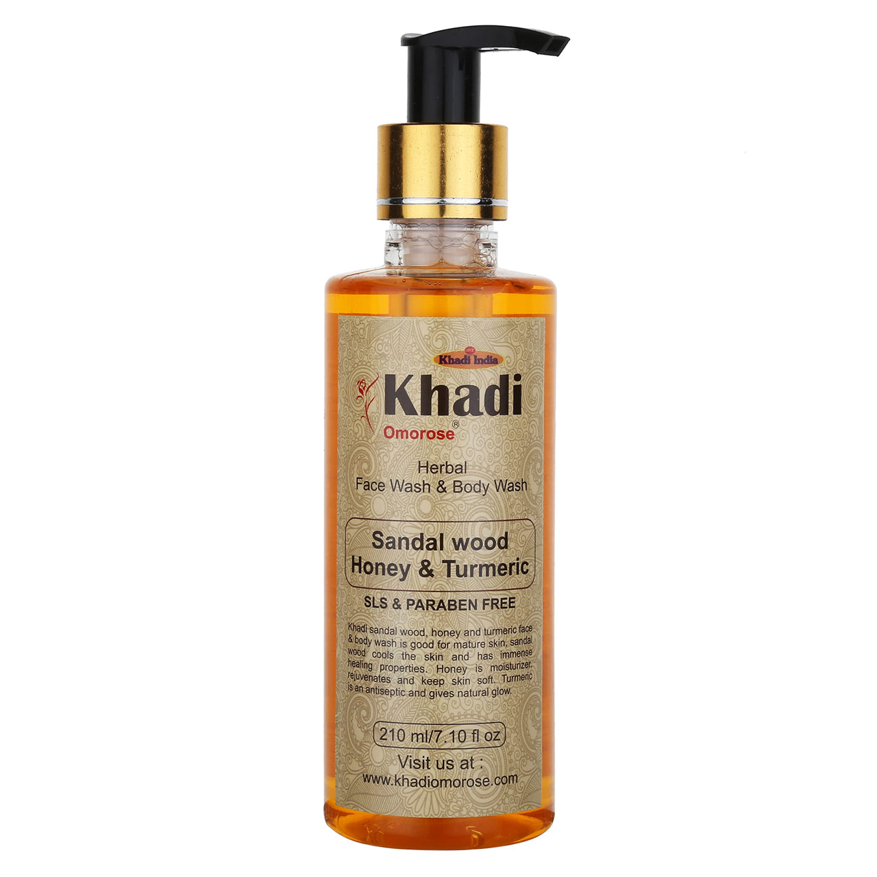 Khadi Omorose Sandalwood Honey Turmeric Face & Body wash-210 ml | For Glowing & Radiant skin
