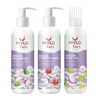 Mylo Anti Hairfall Onion Care Kit - Reduces Hair Fall | Improves Scalp Health - Oil (200 ml), Shampoo (200 ml) & Conditioner (200 ml)