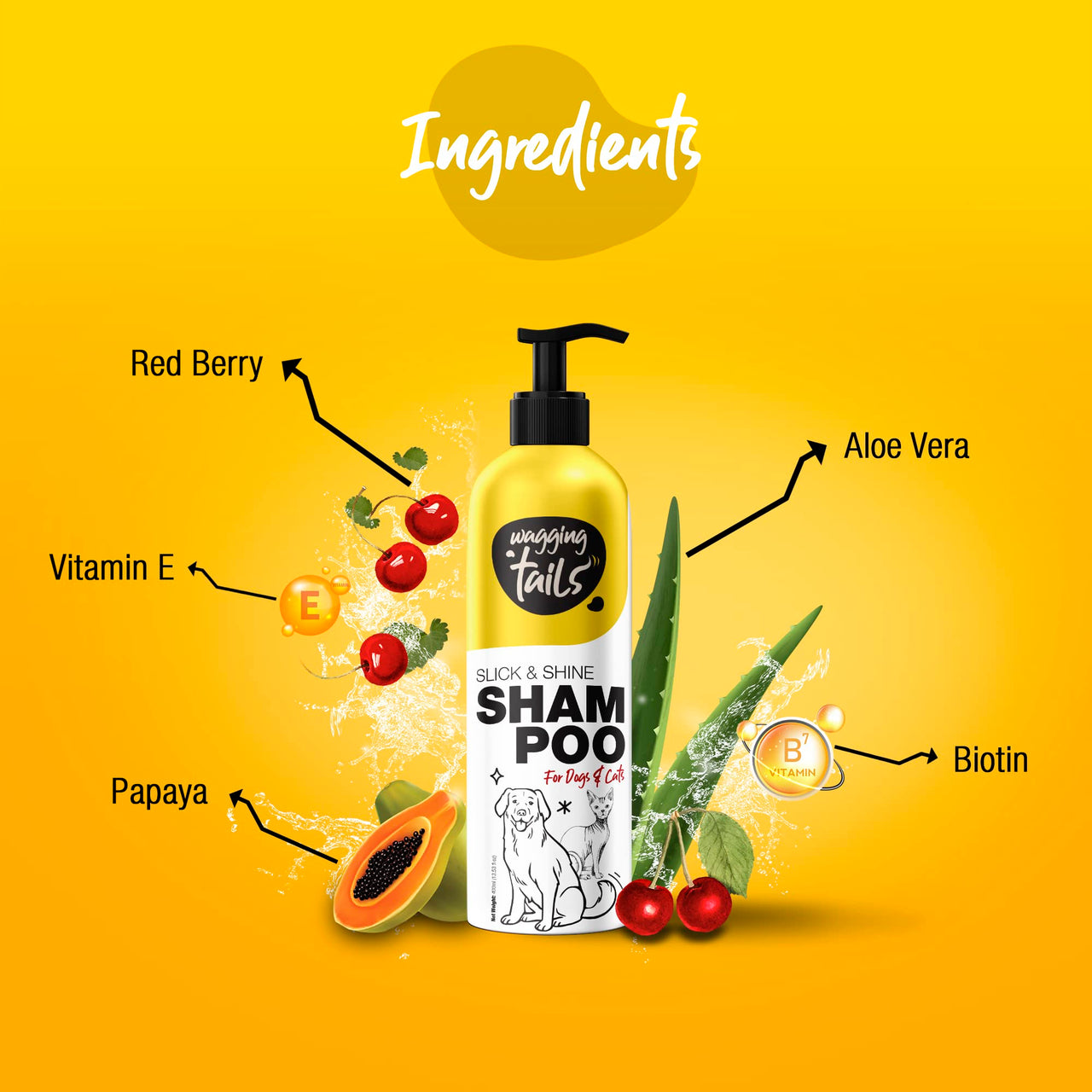 Wagging Tails Slick & Shine 5-In-1 Pet Shampoo-400 Milliliter Deodorize & Moisturise The Skin Remove Dirt Help To Repair Damaged Hair Anti-Itching & Anti-Dandruff Deep Cleanser All Breed Dog & Cat