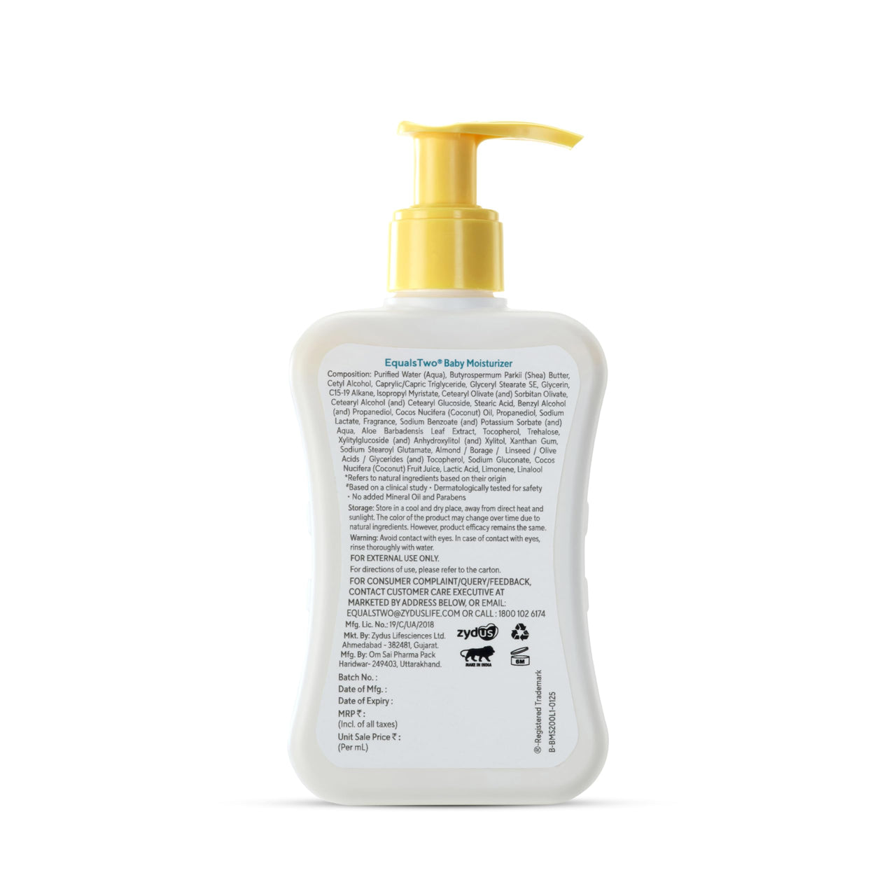EQUALSTWO Baby Moisturizer, 200ml, 100% Natural Coconut based Daily Baby Skin Care Body Lotion for Nourishing Skin, All Skin Types, PH 5.5, Dermatalogically Tested, No Parabens No Sulphates, Pack 1