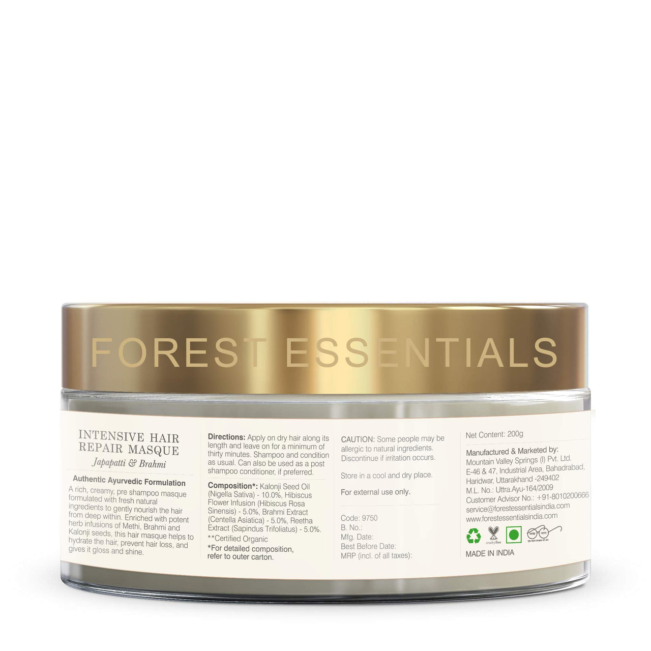 Forest Essentials Intensive Hair Repair Masque Fresh Japapatti & Brahmi | Ayurvedic Hair Mask For Frizzy And Dry Hair | Deeply Nourishing Hair Mask,1 Count