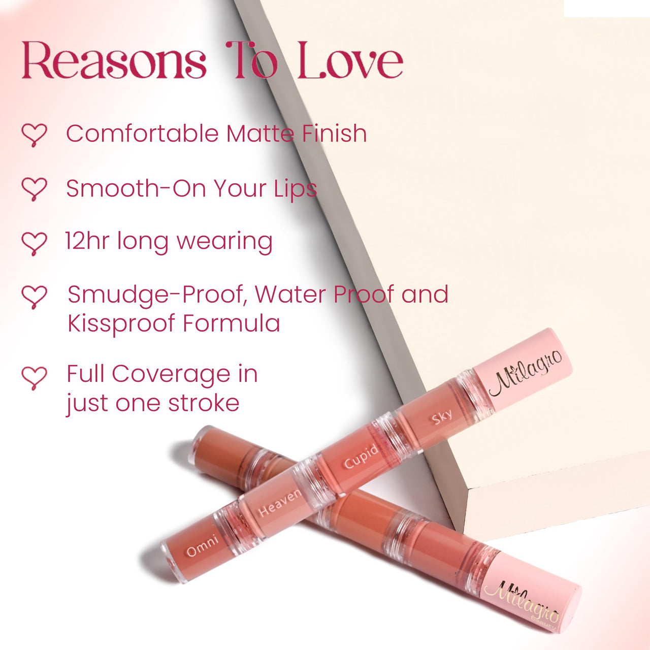 Milagro Beauty Quad Squad 2.0, Matte Liquid Lipstick 4 Shades In 1, Intense Color, Long-Lasting, Moisturizing & Non-Drying, Smudge-Proof & Waterproof (4Ml)