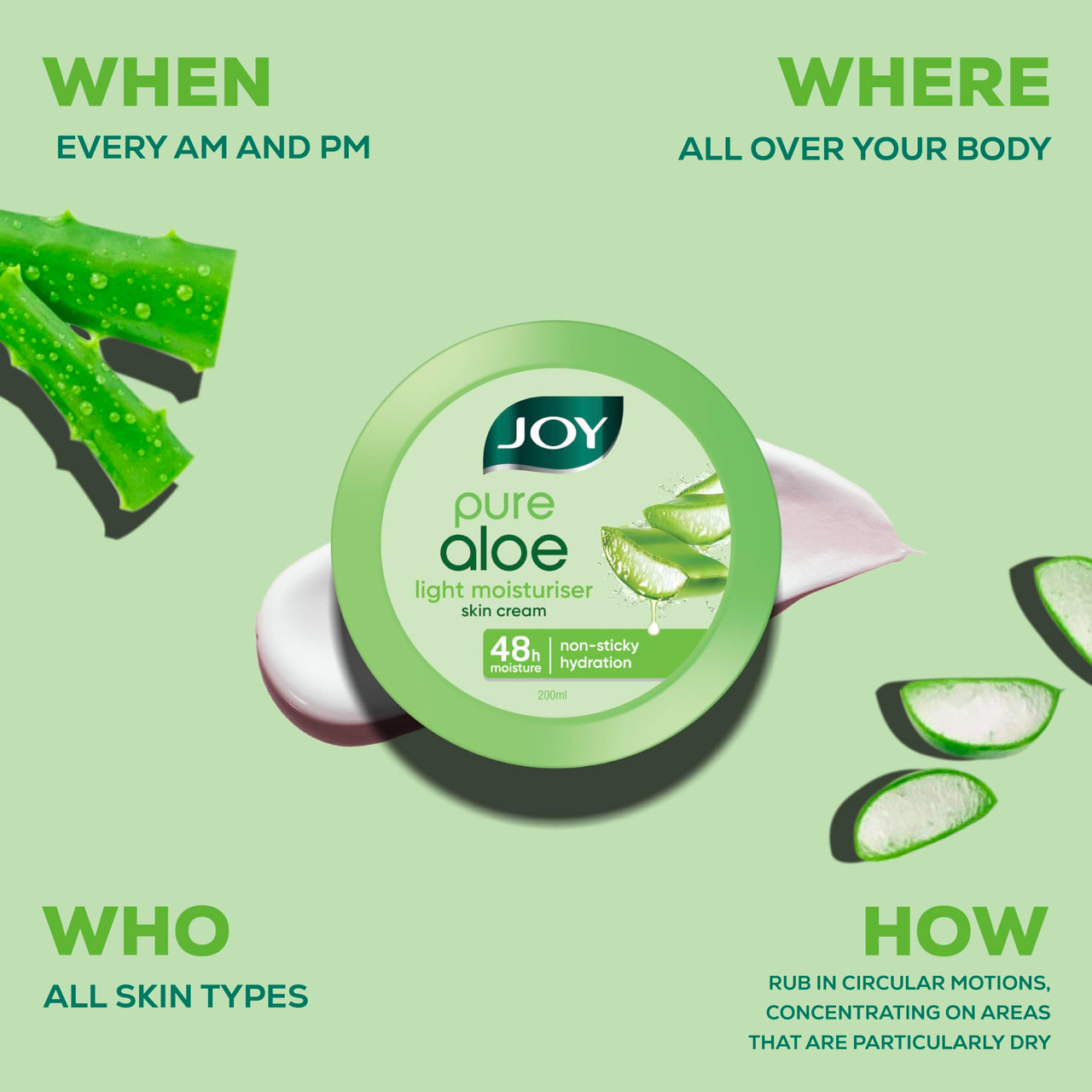 Joy Pure Aloe Cold Skin Cream for Face, Hands & Body (200ml) |6 Active Actions - Moisturizing, Soothing, Brightening, Anti-Ageing, Anti-Pollution & UV Protection | All in One Skin Cream for Dry Skin