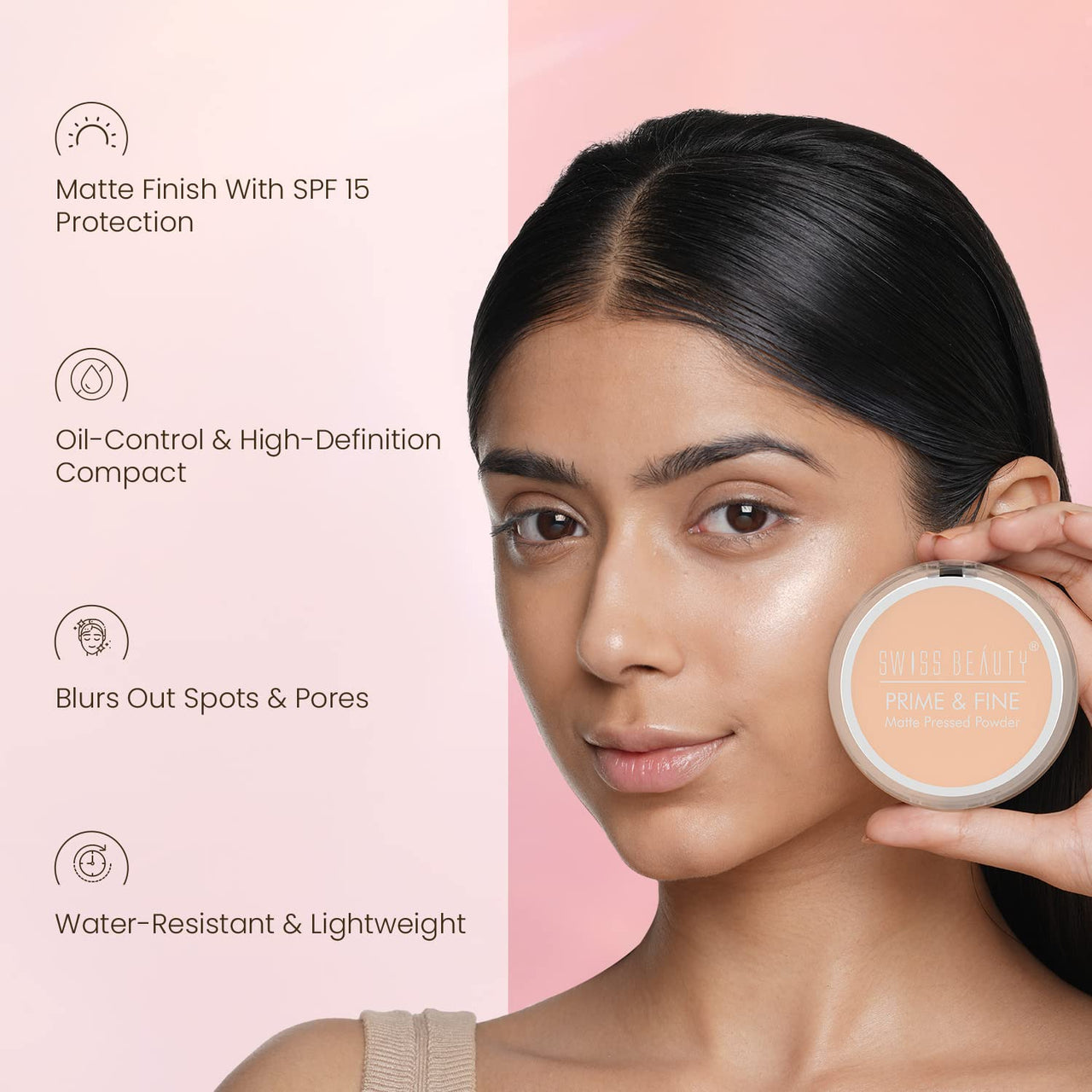Swiss Beauty Prime & Fine Matte Pressed Powder For All Skin Types, Face Makeup, Shade- Natural Beige, 8g