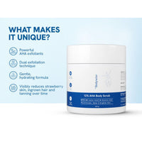 Be Bodywise 12% AHA Body Scrub | Exfoliating Scrub with Glycolic Acid & Lactic Acid | Smoothens Strawberry Skin & Rough Bumps | Oat & Aloe Extract for Hydration | Vitamin E for Skin Protection | 300g