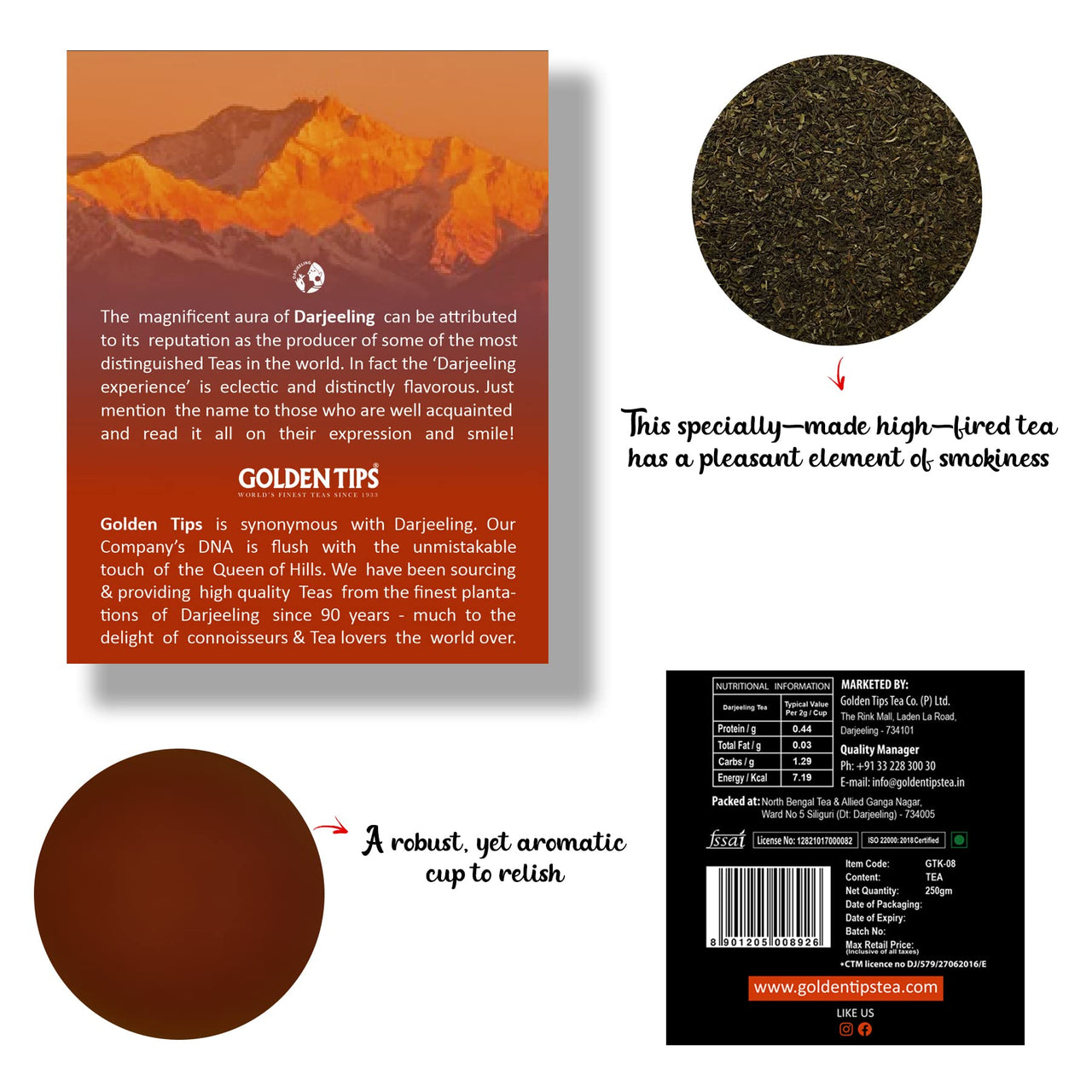 Golden Tips Darjeeling Roasted Organic Black Tea (250 Gram-125 Cups)