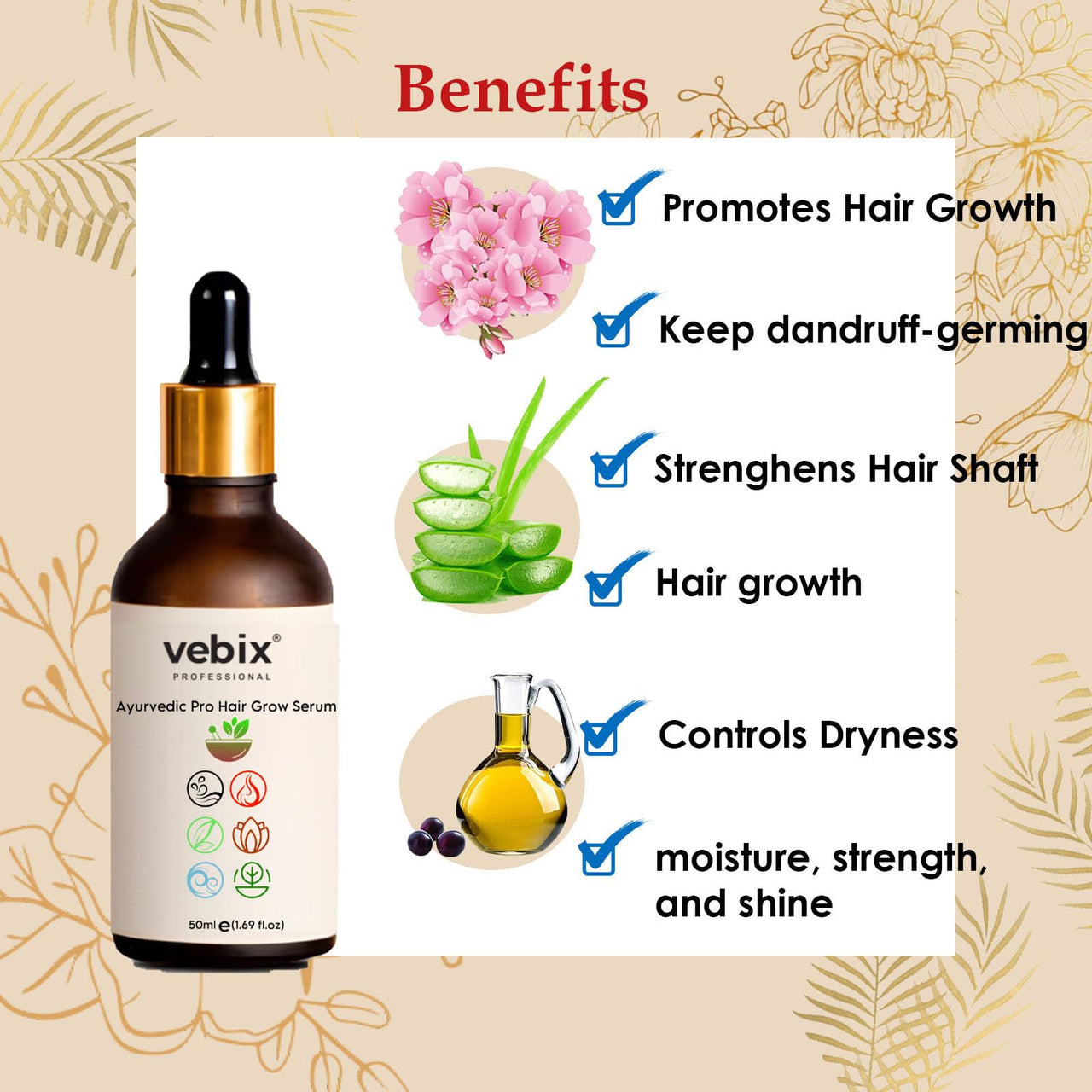 Vebix Professional HairCare Regimen -Ayurvedic 3 Product Kit -For Normal (All Types) Hair - Lotus AntiHairfall Shampoo + Anti HairFall Neem Oil & Hair Growth Serum