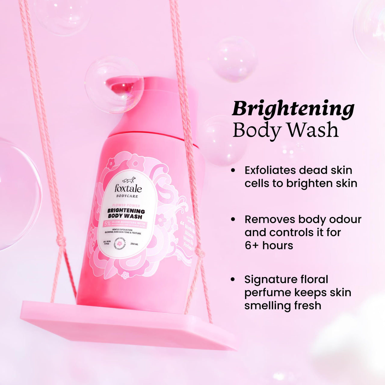 Foxtale Brightening Body Wash & Body Lotion SPF 30 | With Glycolic Acid, Niacinamide, Vitamin C | For Smooth & Glowing Skin | 6+ hrs Odor Control | Long Lasting Fragrance | All Skin Types | 250 ml