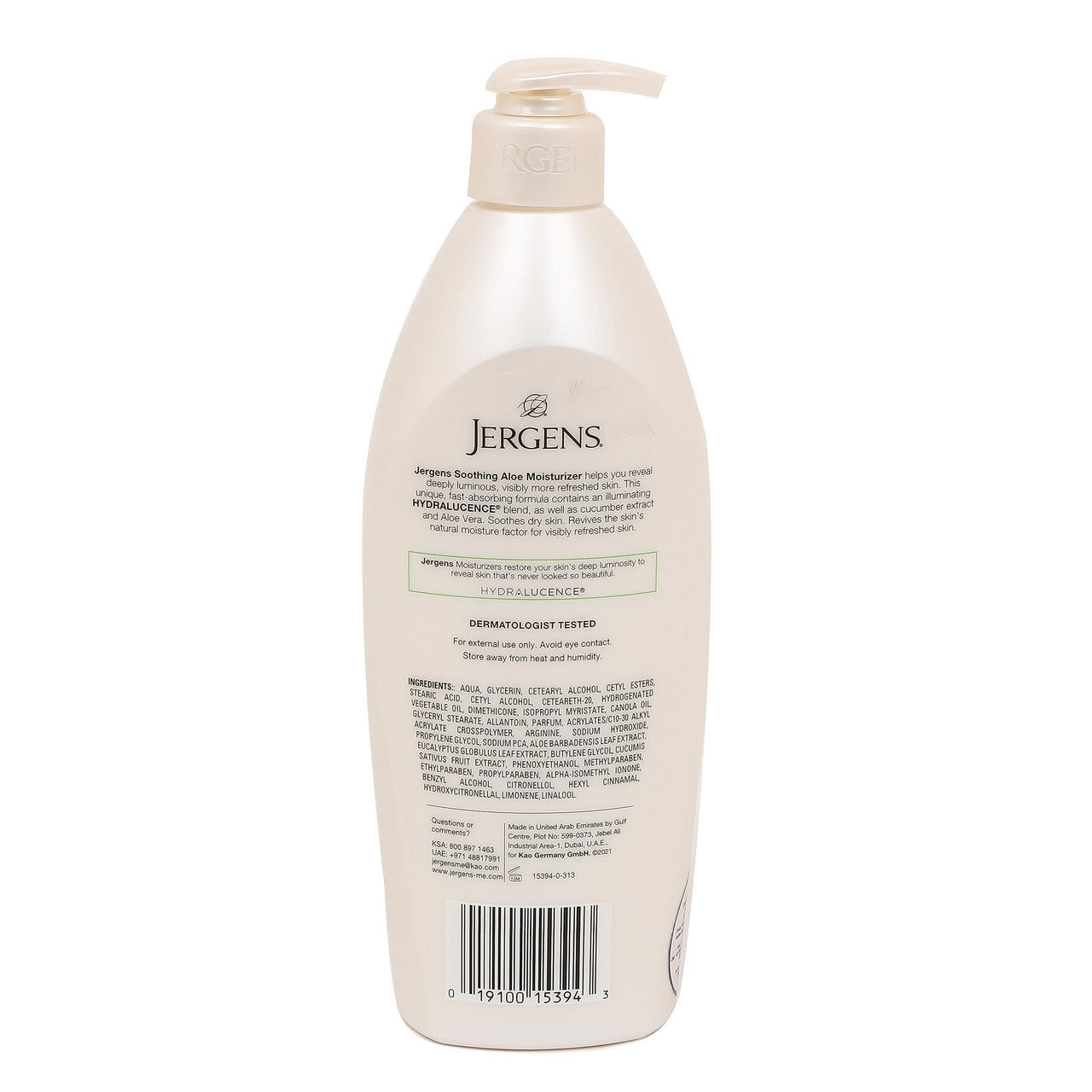 Jergens Soothing Aloe Refreshing Body Lotion, Aloe Vera Body and Hand Moisturizer, Illuminating Hydralucence Blend, with Cucumber Extract, Dermatologist Tested, 600ml