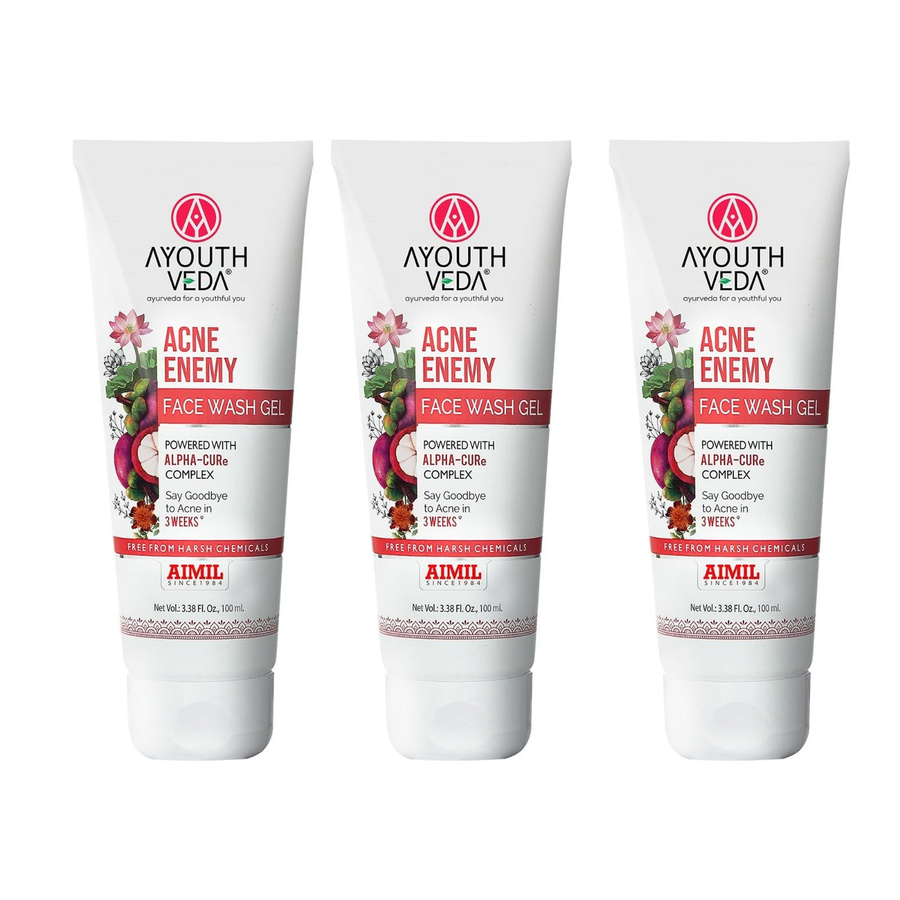 Ayouthveda Acne Face Wash Gel for Pimples & Oily Skin | Anti Acne & Pimple Control | Suitable for All Skin Types | Pack of 3 (100 ml Each)