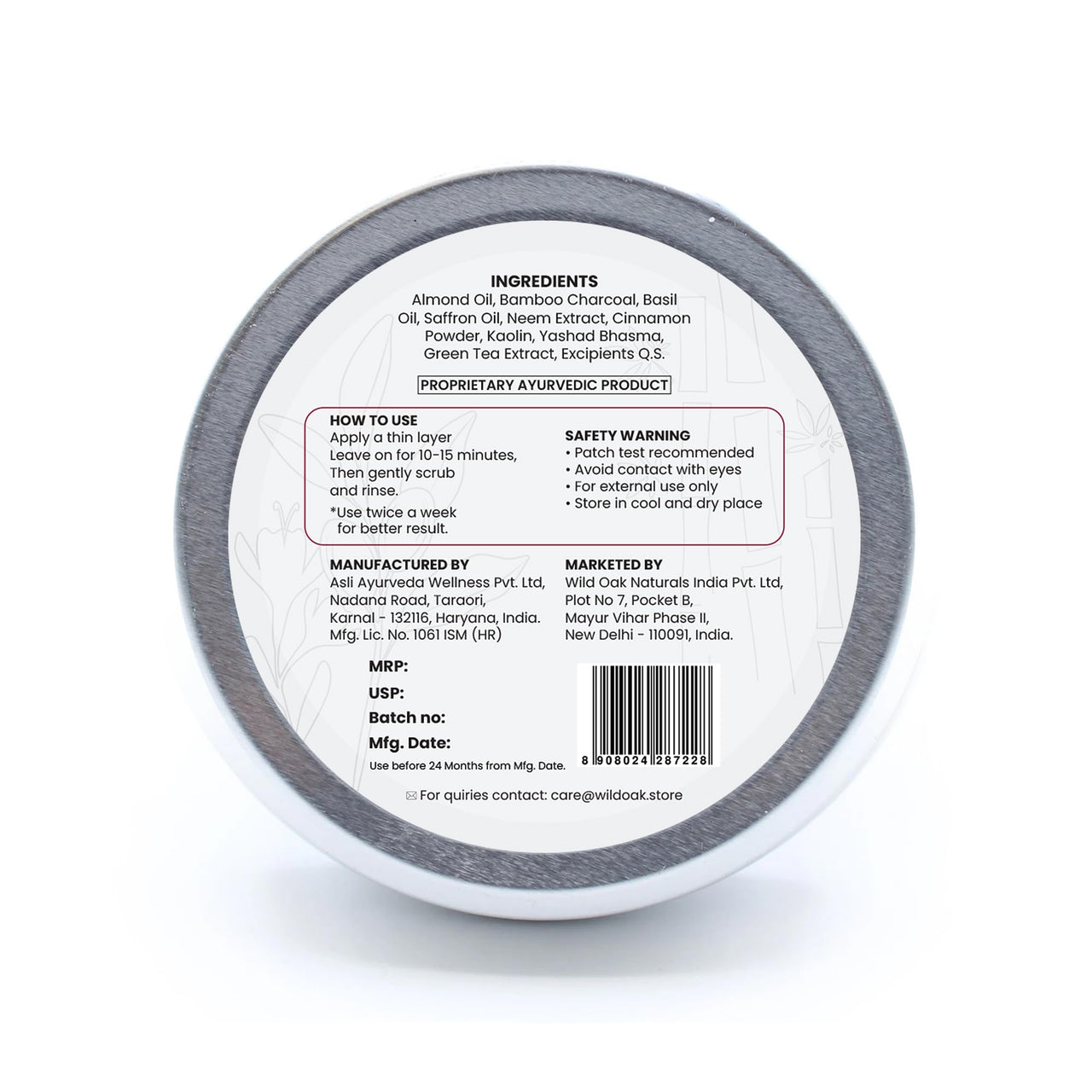 WildOak Tulsi, Neem, Kesar & Multani Mitti Face Scrub & Mask | Anti-Acne & De-Tan | Fights Aging & Hyperpigmentation | Opens Pores & Exfoliates | Detoxifying Face Pack with Powerful Herbs | 100g