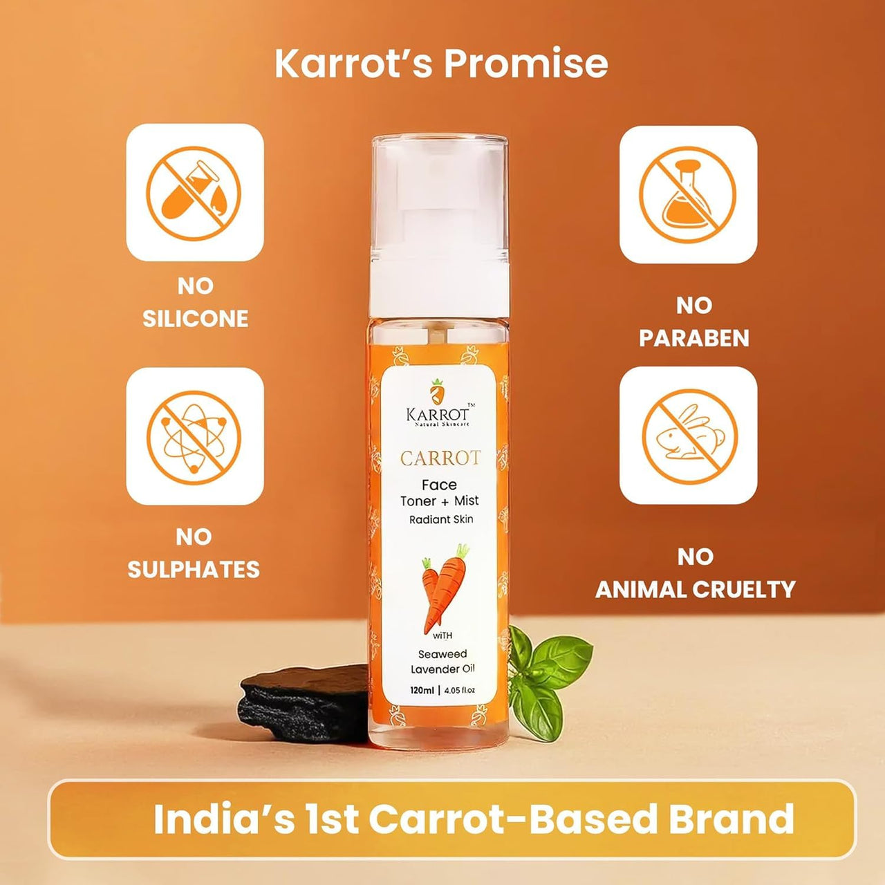 Karrot Natural Skincare Hydrating Face Toner, Carrot Face Spray Mist for Boosting Radiance, Contains Seaweed and Green Tea, SLS and Paraben Free, For Women and Men, All Skin Types, 120ml