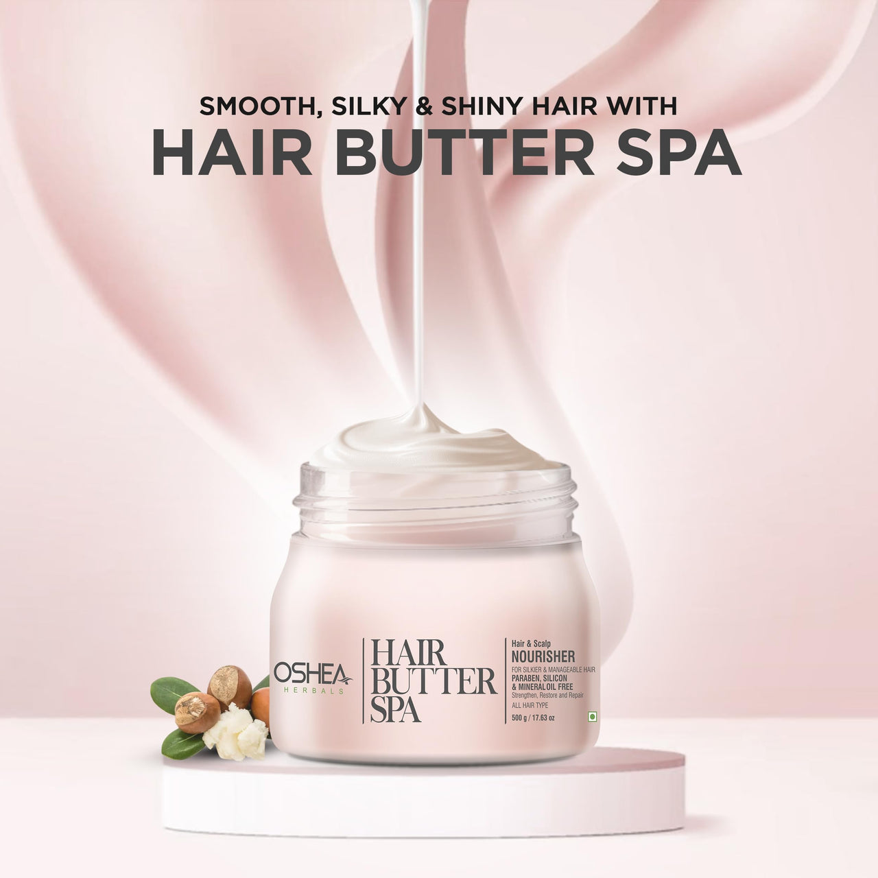 Oshea Herbals Hair Butter Spa Cream for Men & Women | Deep Moisturizing with Silky Smooth Texture, Repairs Dull & Damaged Hair | Enriched with Cherry, Basil & Neem Extract 500 g