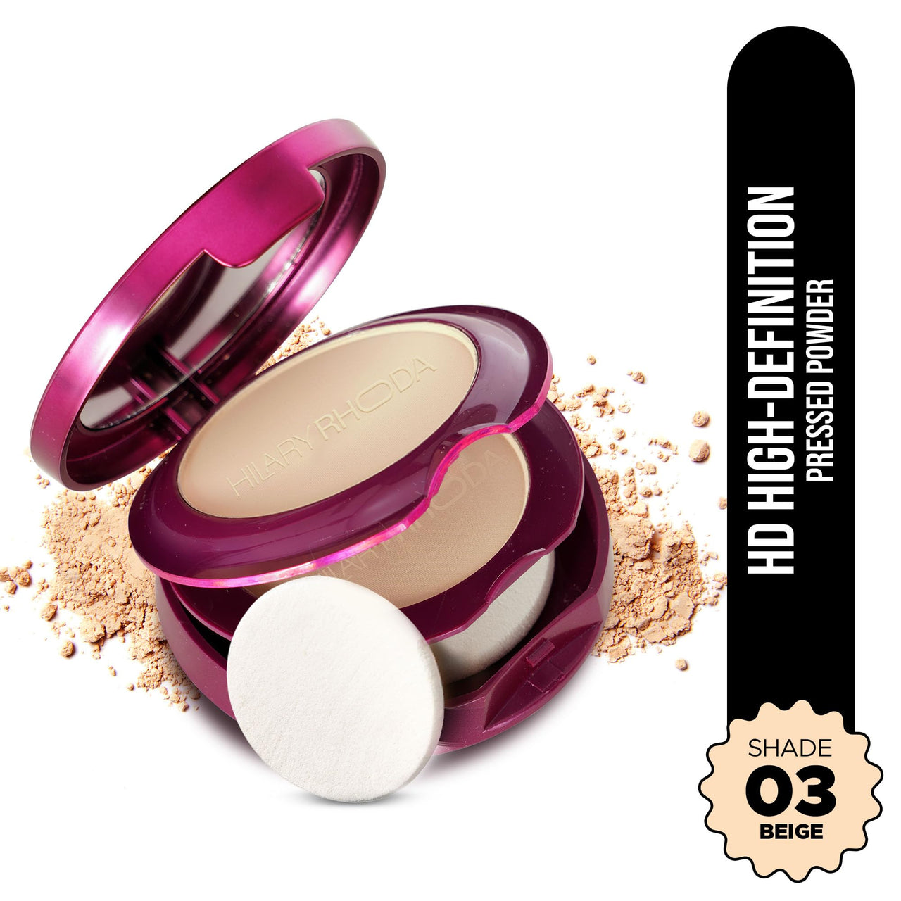 Hilary Rhoda HD High-Definition Pressed Powder | 2 in 1 Compact Powder | Shimmery & Matte Finish | Oil Control Formula | 18g (Buff Beige - Shade 03)